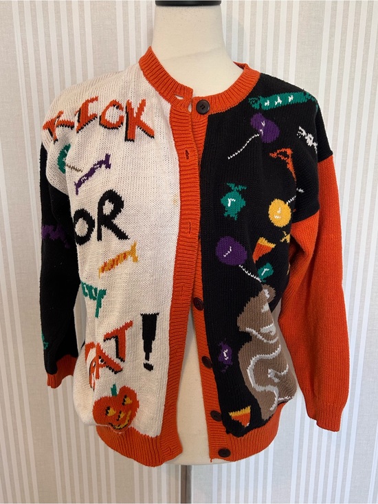 Alison Craig Sweaters - Vintage Alison Craig Halloween knit cardigan sweater Trick or Treat Size Medium